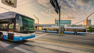 VBZ Busse im Stadtverkehr von Zuerich